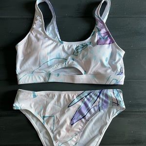 Lavender cut out high waisted bathing suit